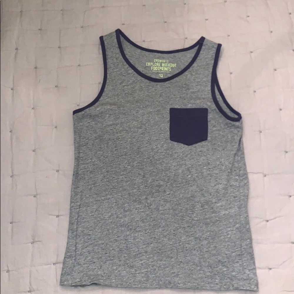 Boys crewcuts grey and navy tank top with pocket